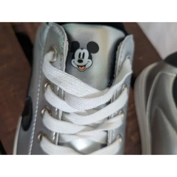 Disney Mickey Mouse Womens 10 Sneakers Silver with Mickey Ears Shoes Lace Up - Picture 4 of 9
